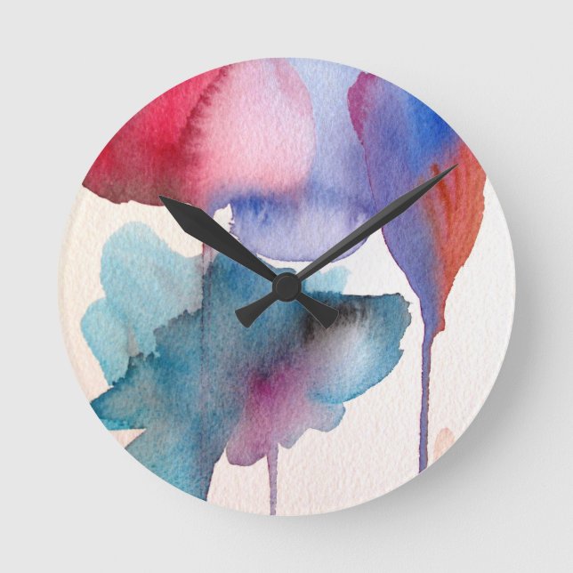 Watercolor flower modern floral art design round clock (Front)