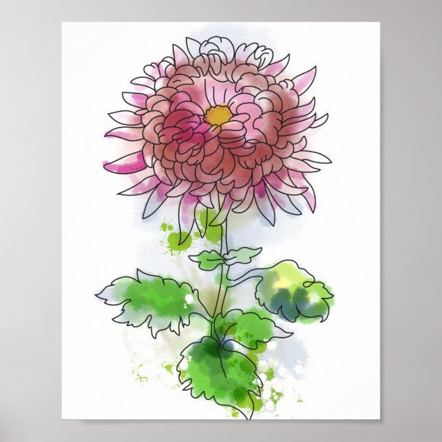 Watercolor flower, modern painting poster (Front)