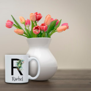 Watercolor flower monogram retirement coffee mug