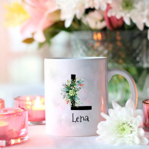 Watercolor flower monogram retirement coffee mug