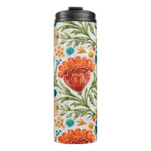 Watercolor flower motif background. Hand painted e Thermal Tumbler