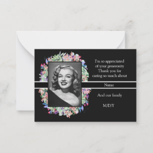 Watercolor Flower On Black After Funeral Thank You Card