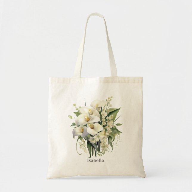 Watercolor Flower Orchids Calla Lilies Bridesmaid  Tote Bag (Front)
