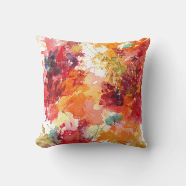 Watercolor Flower Painting Red Orange Floral   Cushion (Front)