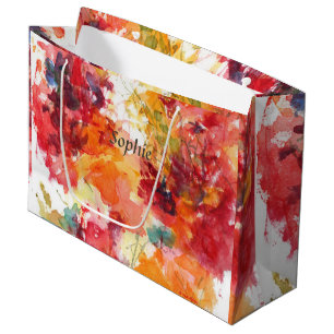 Watercolor Flower Painting Red Orange Floral Large Gift Bag