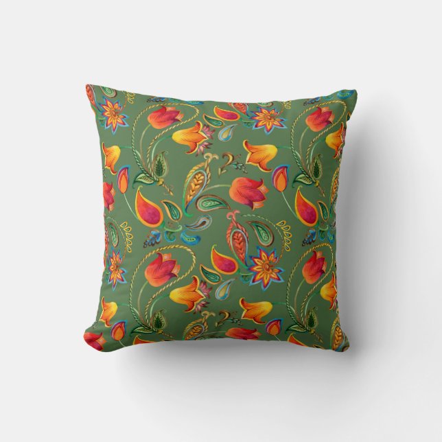 Watercolor flower paisley pattern cushion (Front)