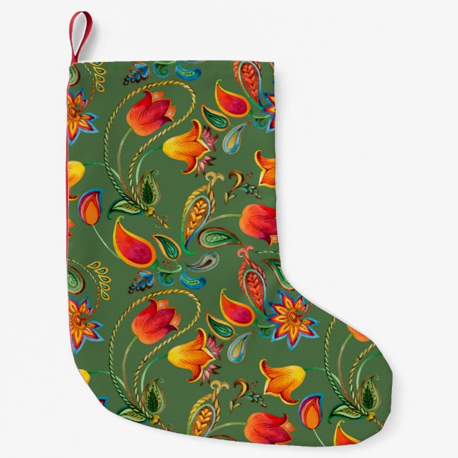 Watercolor flower paisley pattern small christmas stocking (Front)