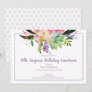 Watercolor Flower Pattern 90th Surprise Birthday Invitation