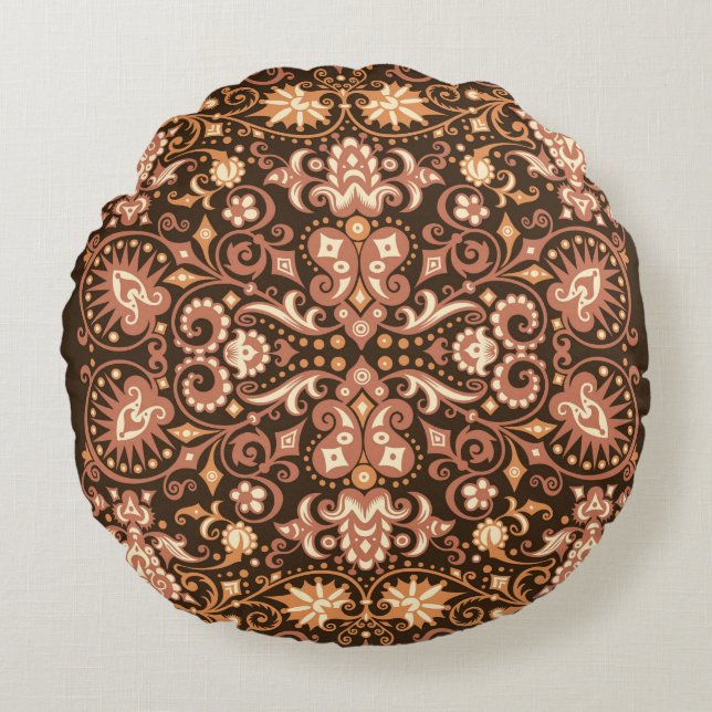 watercolor flower pattern black background round cushion (Front)