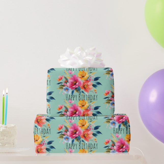 Watercolor Flower Pattern | Modern Bright Floral   Wrapping Paper (Party Gifts)