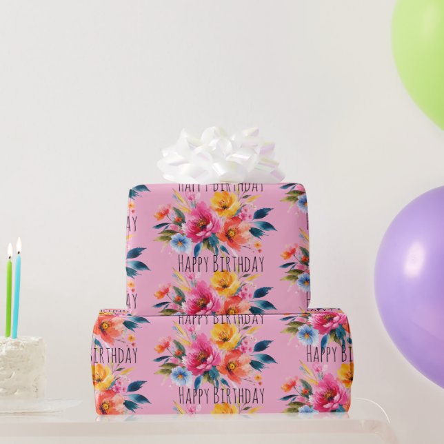 Watercolor Flower Pattern | Modern Bright Floral   Wrapping Paper (Party Gifts)