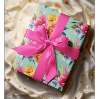 Watercolor Flower Pattern | Modern Bright Floral Wrapping Paper