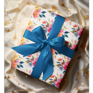 Watercolor Flower Pattern | Modern Bright Floral Wrapping Paper
