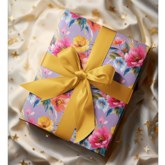 Watercolor Flower Pattern | Modern Bright Floral Wrapping Paper