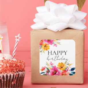 Watercolor Flower Pattern   Modern Floral  Square Sticker