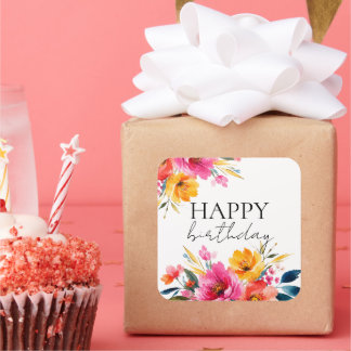 Watercolor Flower Pattern | Modern Floral Square Sticker