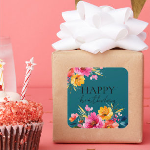 Watercolor Flower Pattern   Modern Floral  Square Sticker