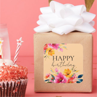 Watercolor Flower Pattern | Modern Floral  Square Sticker
