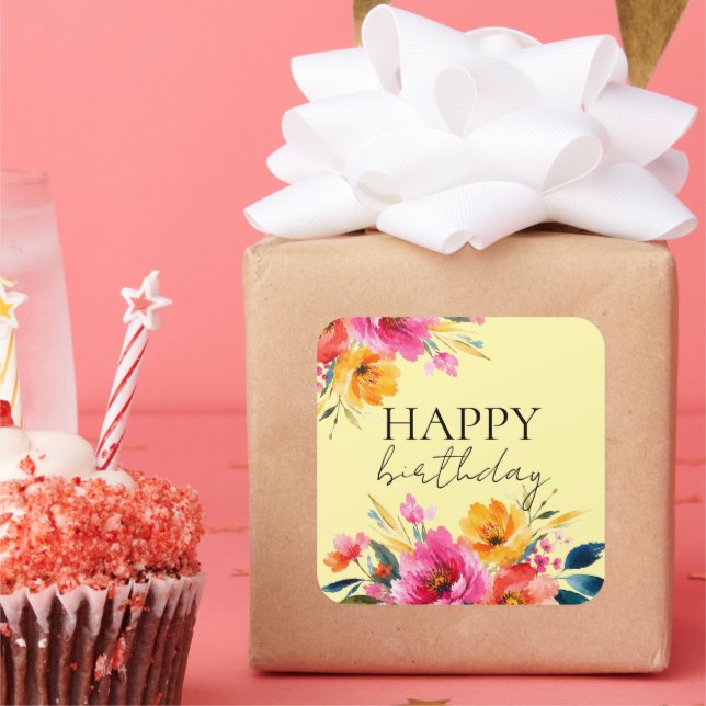 Watercolor Flower Pattern | Modern Floral  Square Sticker (Party)