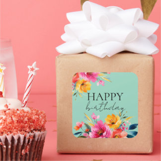 Watercolor Flower Pattern | Modern Floral  Square Sticker