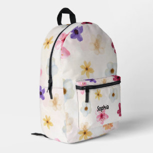 Watercolor Flower Pattern & Soft Pastel Background Printed Backpack