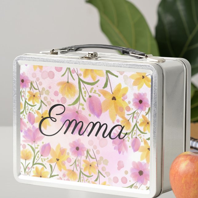 Watercolor Flower Personalised Metal Lunchbox (Creator Uploaded)