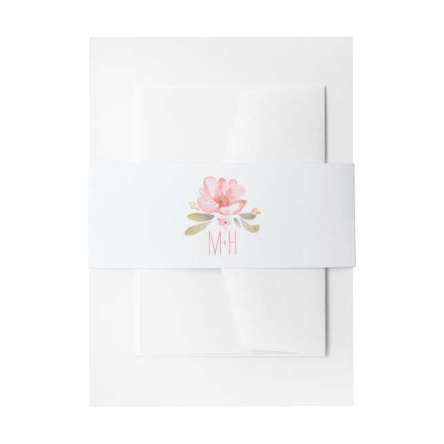 watercolor flower pink wedding invitation belly band (Front Example)
