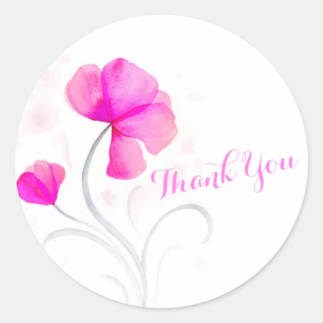 Watercolor flower pink wedding thank you sticker (Front)