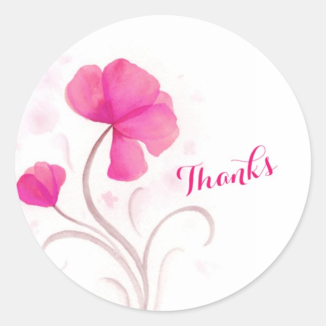 Watercolor flower pink wedding thanks sticker (Front)