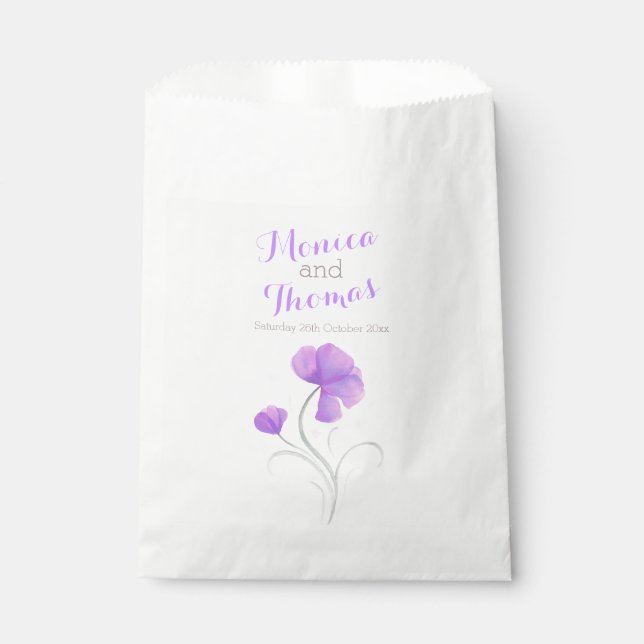 watercolor flower purple grey wedding favour bags (Front)