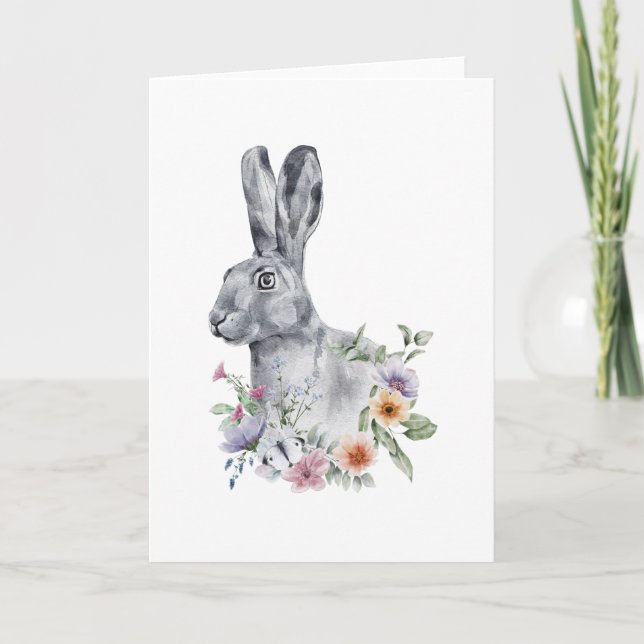 Watercolor Flower Rabbit Card (Front)