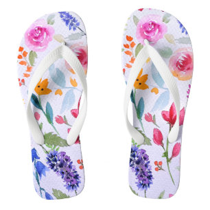 Watercolor Flower Sampler Pattern Jandals