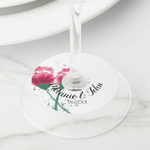 Watercolor Flower Splash Floral  - Couple Name Wine Glass Tag
