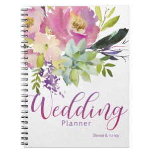Watercolor  Flower Succulent Wedding Planner Notebook