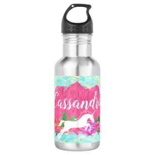 Watercolor Flower Unicorn Pink Blue Girls Name 532 Ml Water Bottle