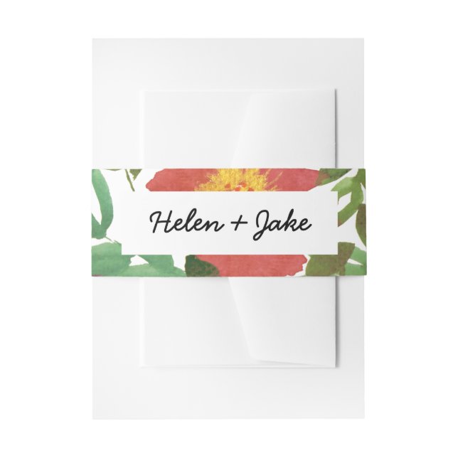 Watercolor Flower Wedding Invitation Belly Band (Front Example)