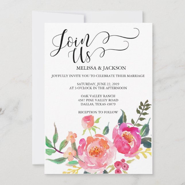Watercolor Flower Wedding Invitations (Front)