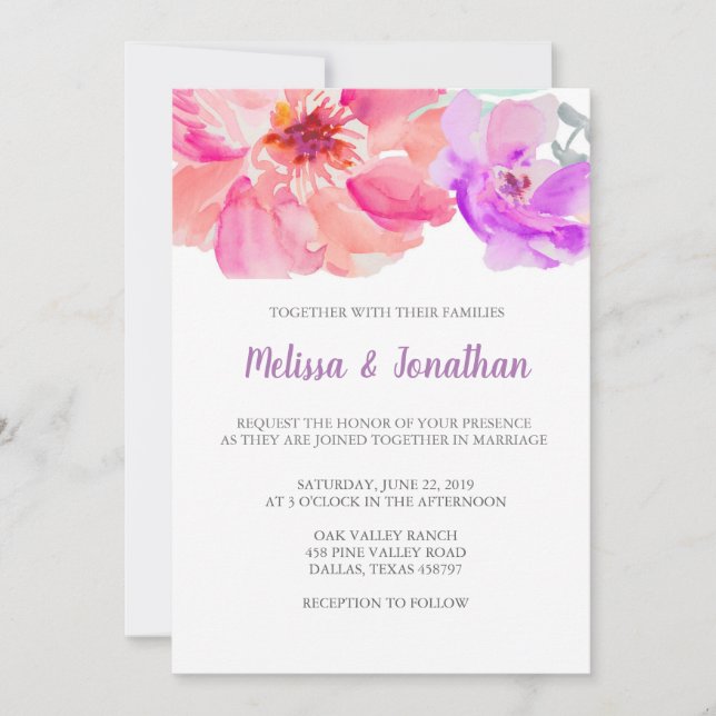 Watercolor Flower Wedding Invitations (Front)