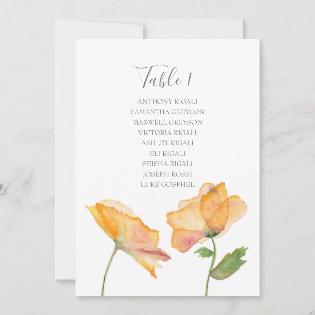 Watercolor Flower Wedding Seating Table Plan Invitation (Front)