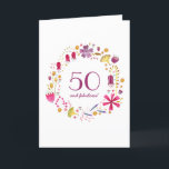 Watercolor Flower Wreath 50th Birthday Card<br><div class="desc">A pretty botanical floral watercolor wreath surrounding 50 and Fabulous typography.  
Customise by changing the age and text on the front and the inside message.</div>