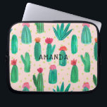 Watercolor Flowering Cactus Pattern Personalised Laptop Sleeve<br><div class="desc">A sweet, lovely and girly watercolor flowering cactus pattern is featured on this custom computer sleeve. **The background colour (currently in pink) is actually transparent so you can easily change it to whatever colour you like: Click on the customise it button> Click on Background Colour A menu of colours will...</div>