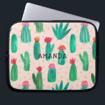 Watercolor Flowering Cactus Pattern Personalised Laptop Sleeve<br><div class="desc">A sweet, lovely and girly watercolor flowering cactus pattern is featured on this custom computer sleeve. **The background colour (currently in pink) is actually transparent so you can easily change it to whatever colour you like: Click on the customise it button> Click on Background Colour A menu of colours will...</div>