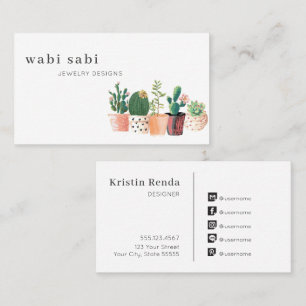 Watercolor Flowering Cactus Pots Social Media Business Card