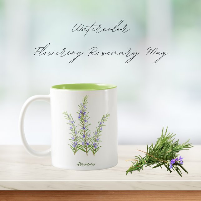 Watercolor Flowering Rosemary Herb Two-Tone Coffee Mug (Creator Uploaded)
