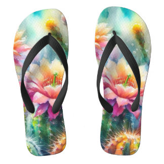Watercolor Flowering Succulent Cacti Jandals