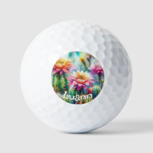 Watercolor Flowering Succulent Cacti Personalised Golf Balls