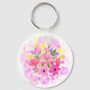 Watercolor Flowers 01 Keychain