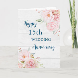 Watercolor Flowers 15th Wedding Anniversary Card
