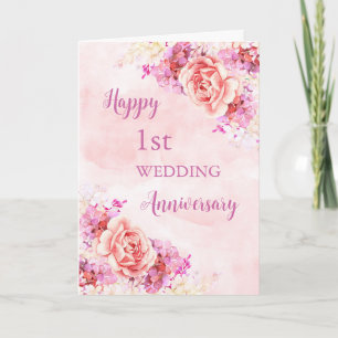 Watercolor Flowers 1st Wedding Anniversary Card