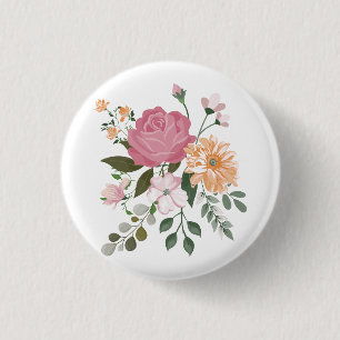Watercolor flowers  3 cm round badge